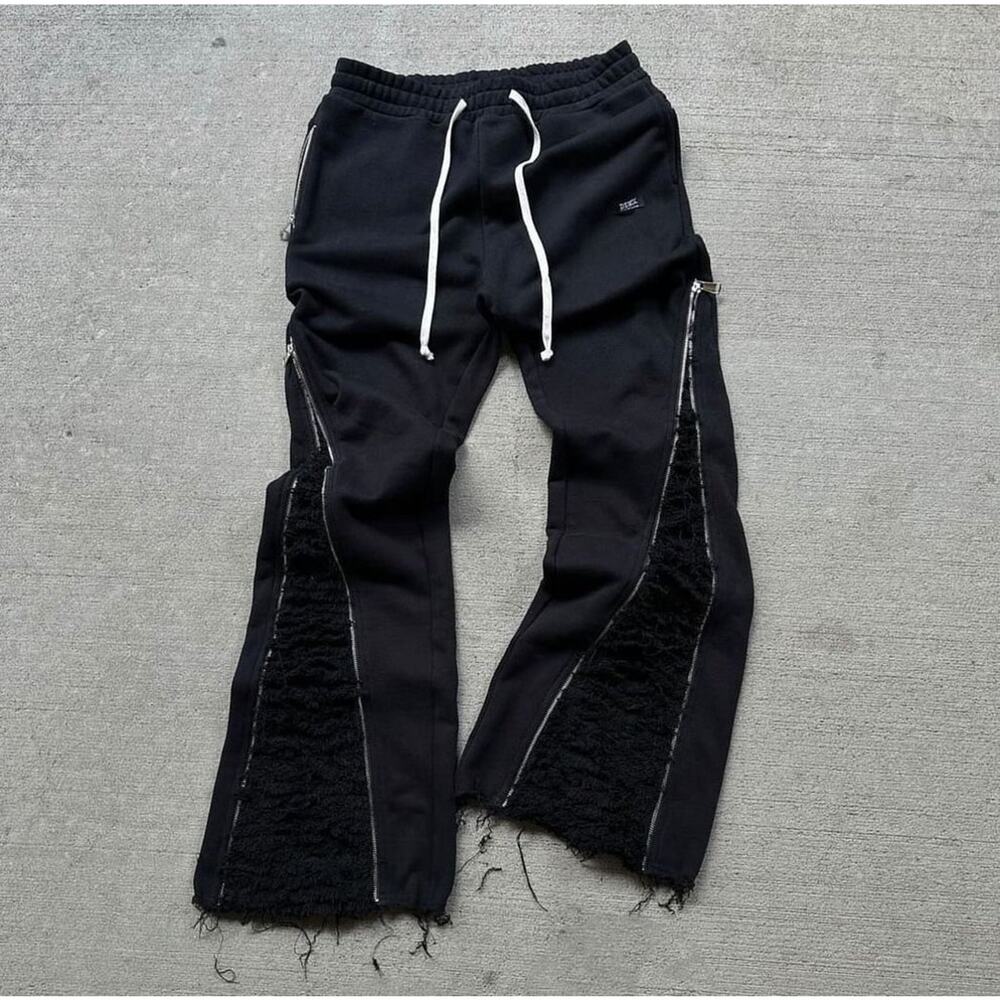 HOLY HEADEN Heavy Weight Zippered Flared Pants - 30-32 - Black